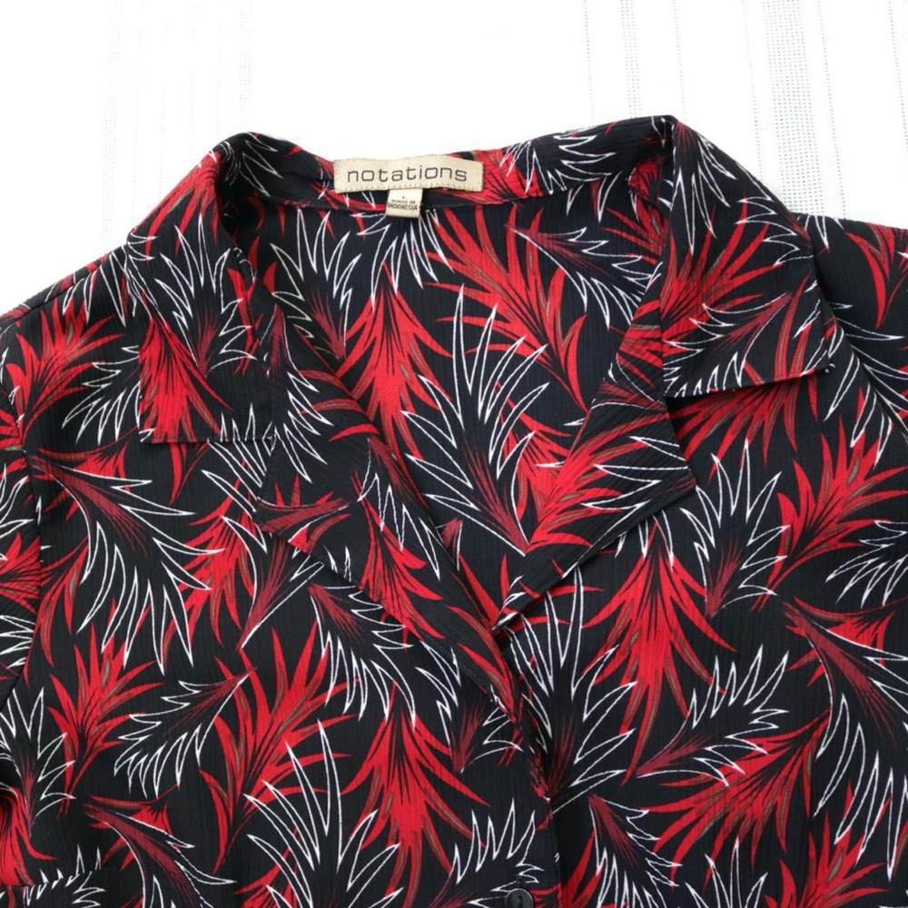 Red And Black Abstract Palm Leaf Patterned Button… - image 5